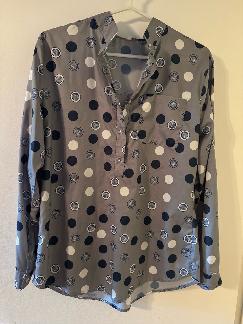 Gray Polka Dot Long-Sleeve Blouse